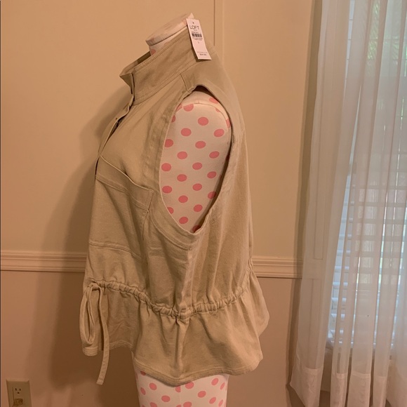 LOFT Beige Sleeveless Utility Vest with Drawstring Waist NEW Women’s size Large
